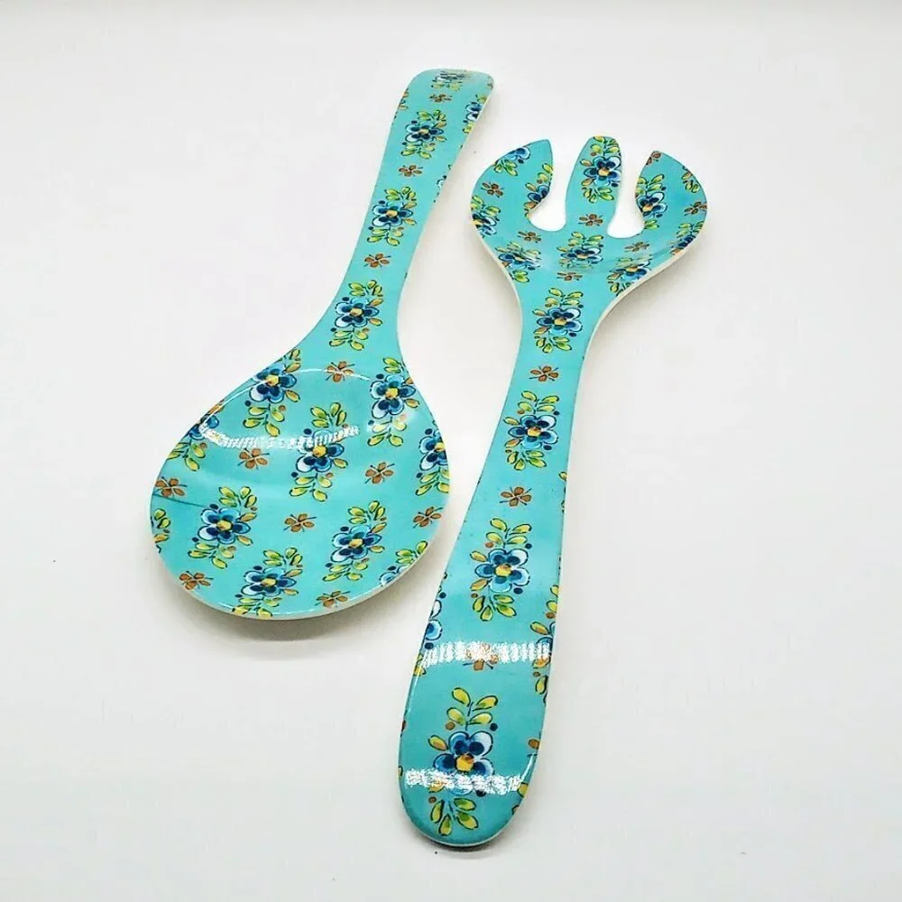Le Cadeaux Madrid Turquoise Melamine Salad Serving Fork & Spoon